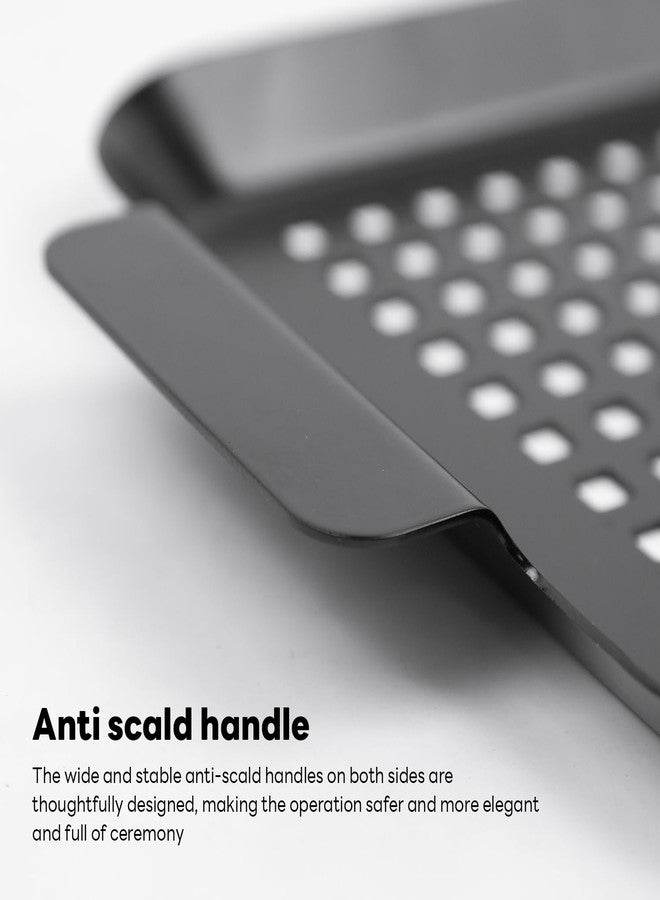 gzcmxh Outdoor Grill Pans Tray Barbecue Plate 2 Grilling Baskets Outdoor Grill Pans with Hole BBQ Grill Tray Grilling Basket Set for Camping Vegetable Meat (dark black) - Image 2